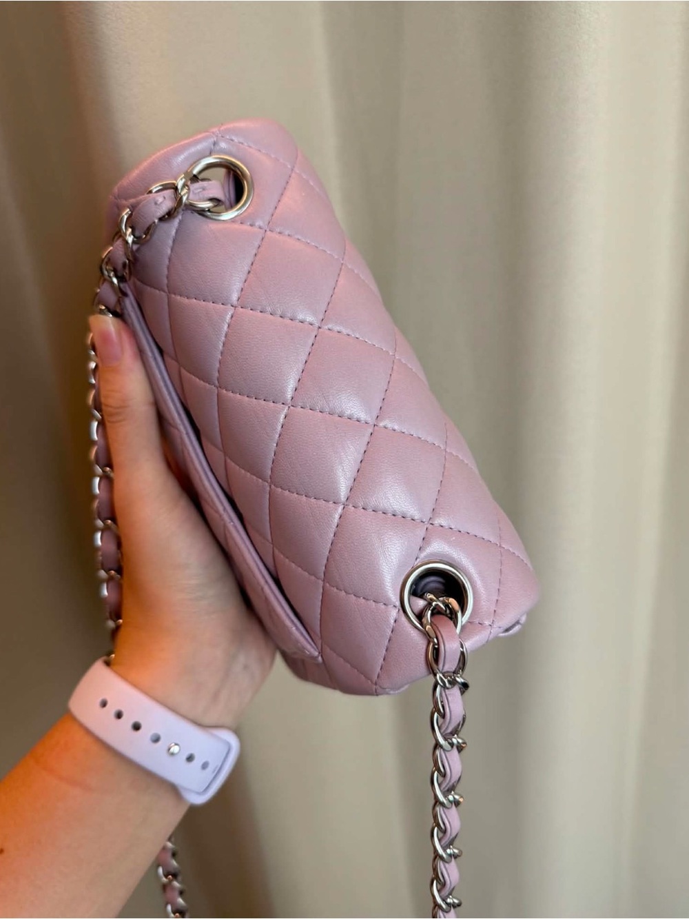 Chanel Dusty Mauve  Lambskin Mini Square Crossbody - Picture 7 of 9